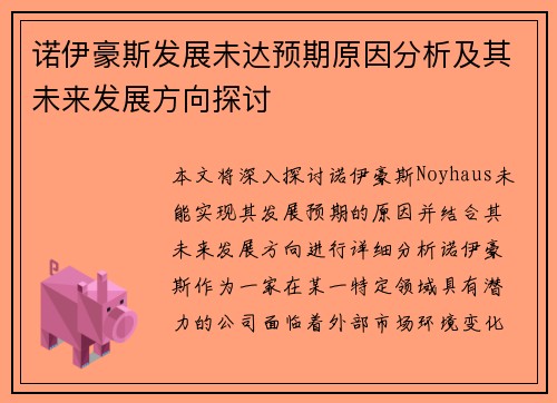 诺伊豪斯发展未达预期原因分析及其未来发展方向探讨